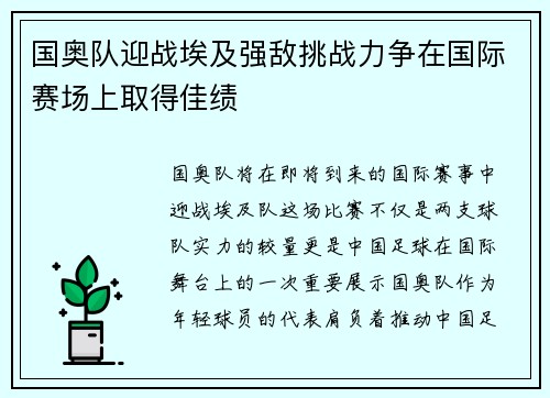 国奥队迎战埃及强敌挑战力争在国际赛场上取得佳绩