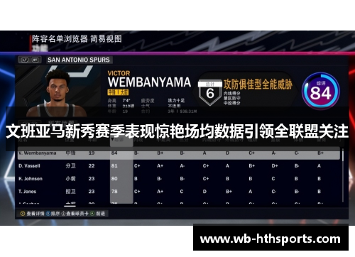文班亚马新秀赛季表现惊艳场均数据引领全联盟关注